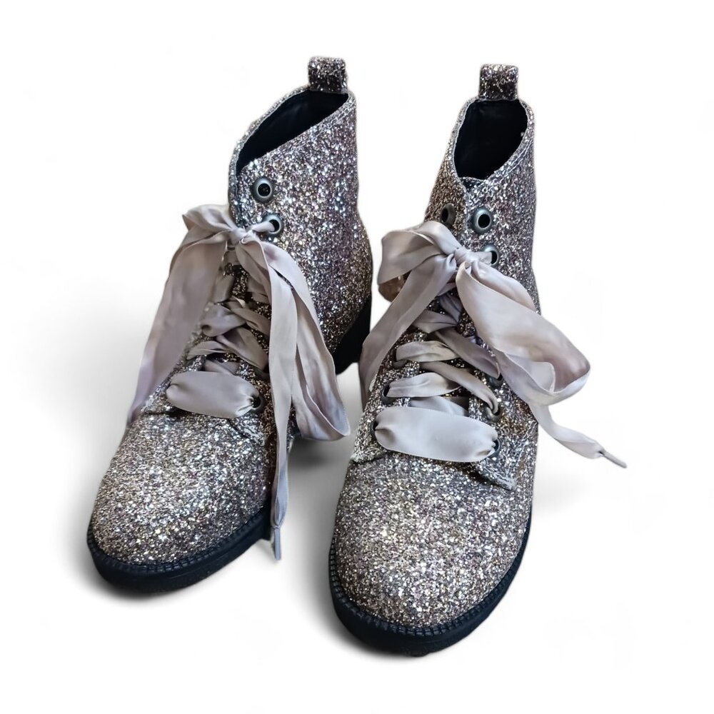 Dirty Laundry Pink Glitter Combat Boots - Picture 3 of 16